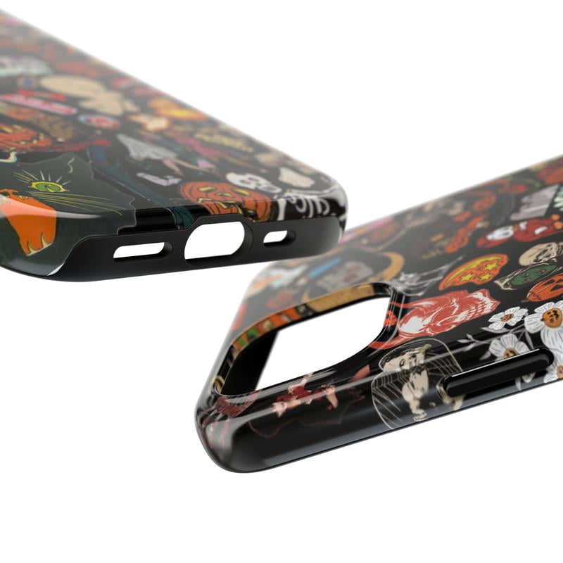Vintage Halloween Phone Case, Spooky Retro Collage Phone Case for Iphone 16 15 14 13 12 11 Pro Max XS, Ghost & Pumpkin Collage Tough Case, Waterproof, Durable Shockproof for Women & Men Phone Cover