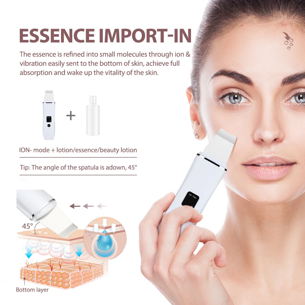 Ultrasonic Skin Scrubber Peeling Blackhead Remover Machine EMS Deep Face Cleaning Ultrasonic Ion Acne Pore Cleaner Facial Shovel