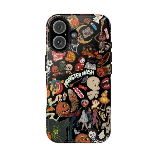 Vintage Halloween Phone Case, Spooky Retro Collage Phone Case for Iphone 16 15 14 13 12 11 Pro Max XS, Ghost & Pumpkin Collage Tough Case, Waterproof, Durable Shockproof for Women & Men Phone Cover
