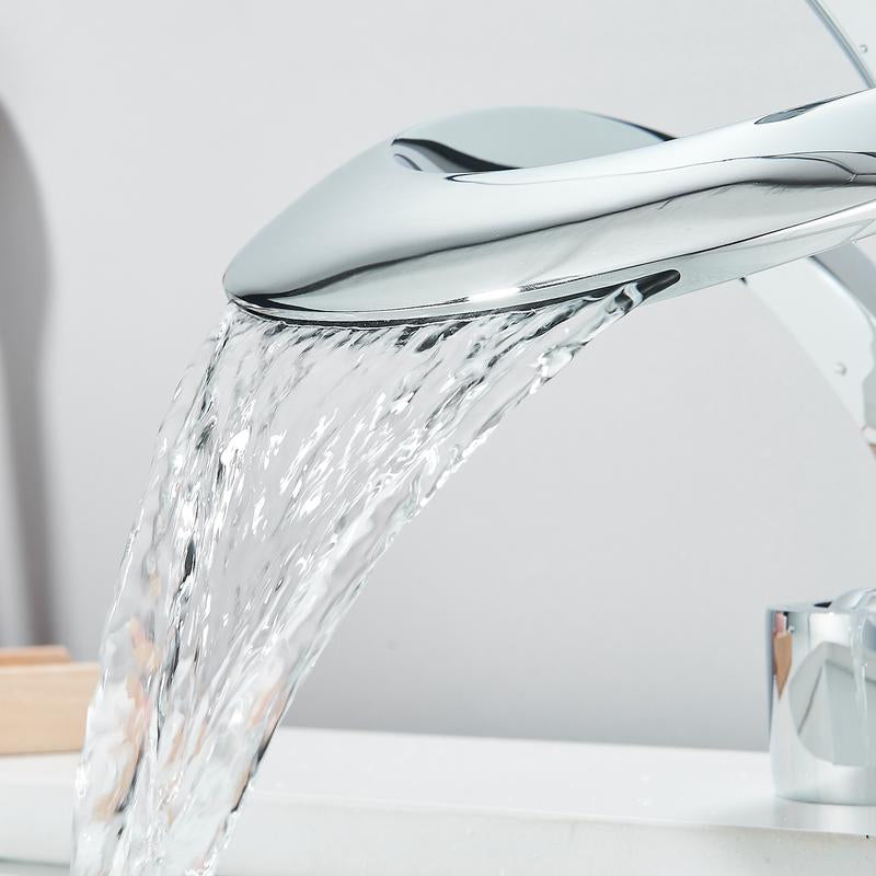 Senlesen Modern Bathroom Faucet Chrome Waterfall Bathroom Sink Faucet Single Hole Single Handle Bathroom Vanity Mixer Taps