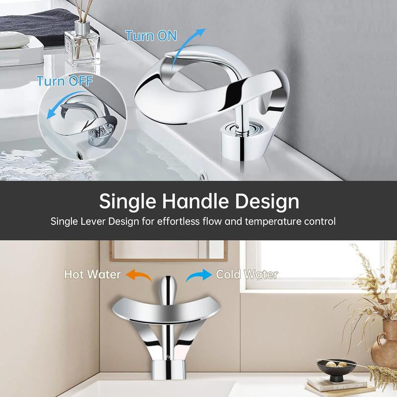Senlesen Modern Bathroom Faucet Chrome Waterfall Bathroom Sink Faucet Single Hole Single Handle Bathroom Vanity Mixer Taps