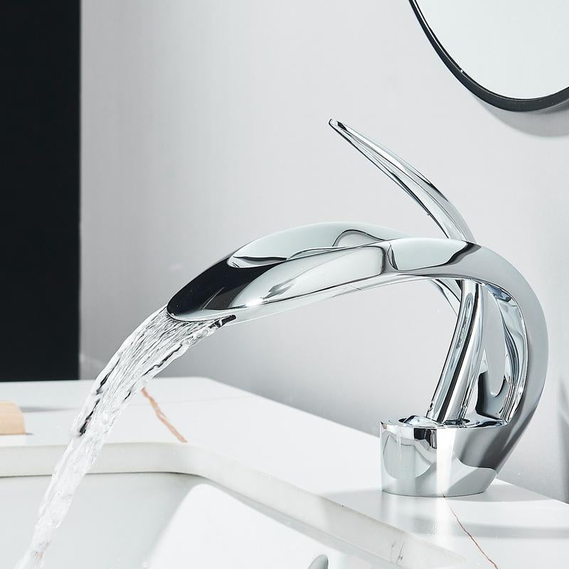 Senlesen Modern Bathroom Faucet Chrome Waterfall Bathroom Sink Faucet Single Hole Single Handle Bathroom Vanity Mixer Taps