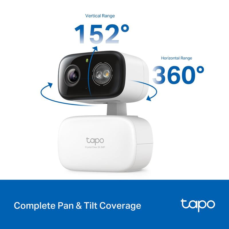Tp-Link&Tapo C216 2K Pan/Tilt Indoor/Outdoor Security Camera AI Person/Baby Cry Detect, Motion Tracking, Color Night Vision, 360° Pan/Tilt, No Subscription, Works W/Alexa & Google