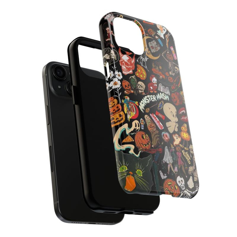 Vintage Halloween Phone Case, Spooky Retro Collage Phone Case for Iphone 16 15 14 13 12 11 Pro Max XS, Ghost & Pumpkin Collage Tough Case, Waterproof, Durable Shockproof for Women & Men Phone Cover