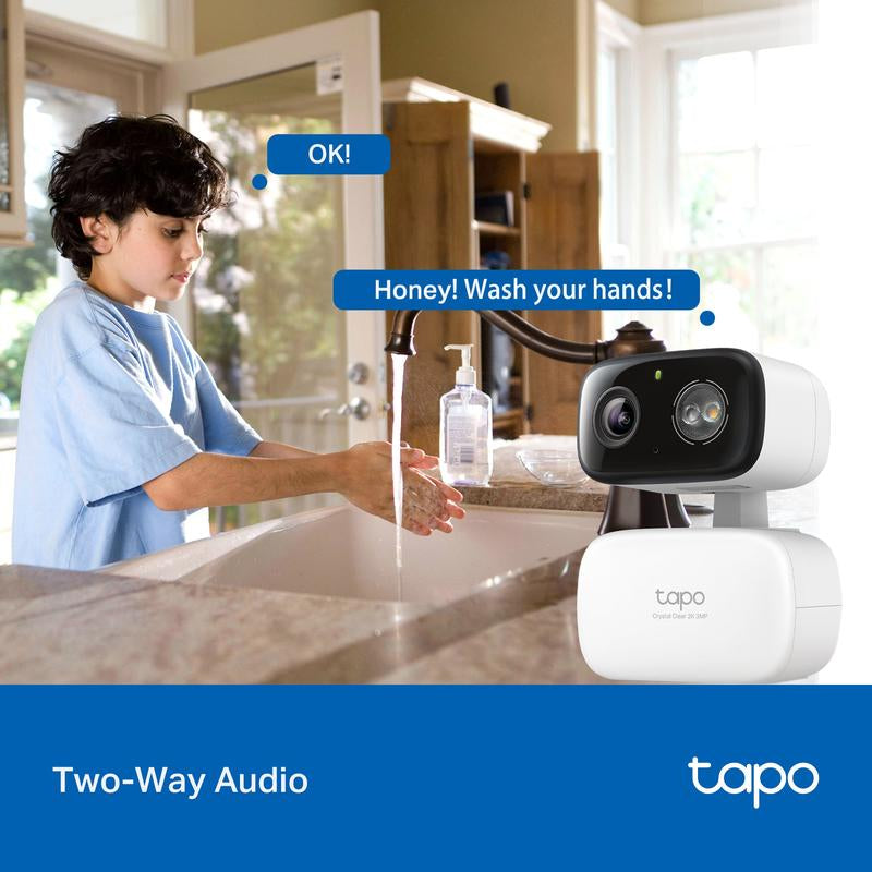 Tp-Link&Tapo C216 2K Pan/Tilt Indoor/Outdoor Security Camera AI Person/Baby Cry Detect, Motion Tracking, Color Night Vision, 360° Pan/Tilt, No Subscription, Works W/Alexa & Google