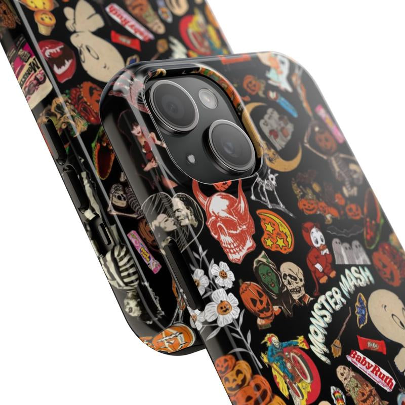 Vintage Halloween Phone Case, Spooky Retro Collage Phone Case for Iphone 16 15 14 13 12 11 Pro Max XS, Ghost & Pumpkin Collage Tough Case, Waterproof, Durable Shockproof for Women & Men Phone Cover