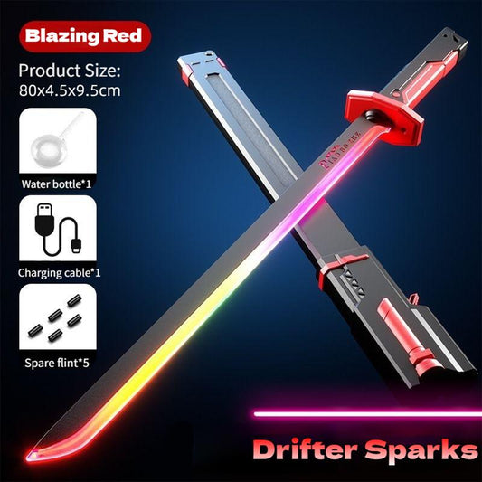 Cyberpunk Neon Sword Lightsaber Toy 31.5" Spark Blade Sound & Fog Eight-Color Streaming Light Effect Type-C Rechargeable for Rave, Cosplay & Display